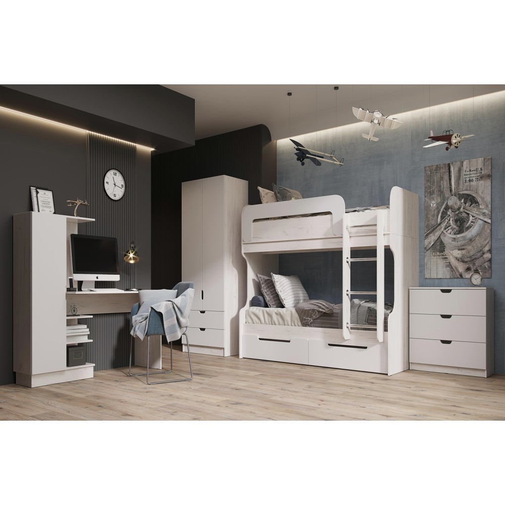 Кровать двухъярусная Юниор-4, Шарли Белый, Дуб Крафт Белый Кровать двухъярусная Юниор-4, Шарли Белый, Дуб Крафт Белый