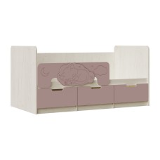Кровать Юниор-4 (1,6х0,8м), Шарли Pink, Дуб Крафт Белый