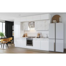 Кухня Оливия NEW 3,0х1,8м, Белый глянец холодный / Мрамор золото, Белый