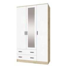 Шкаф комбинированный с зеркалом Лагуна, Дуб Делано, Белый