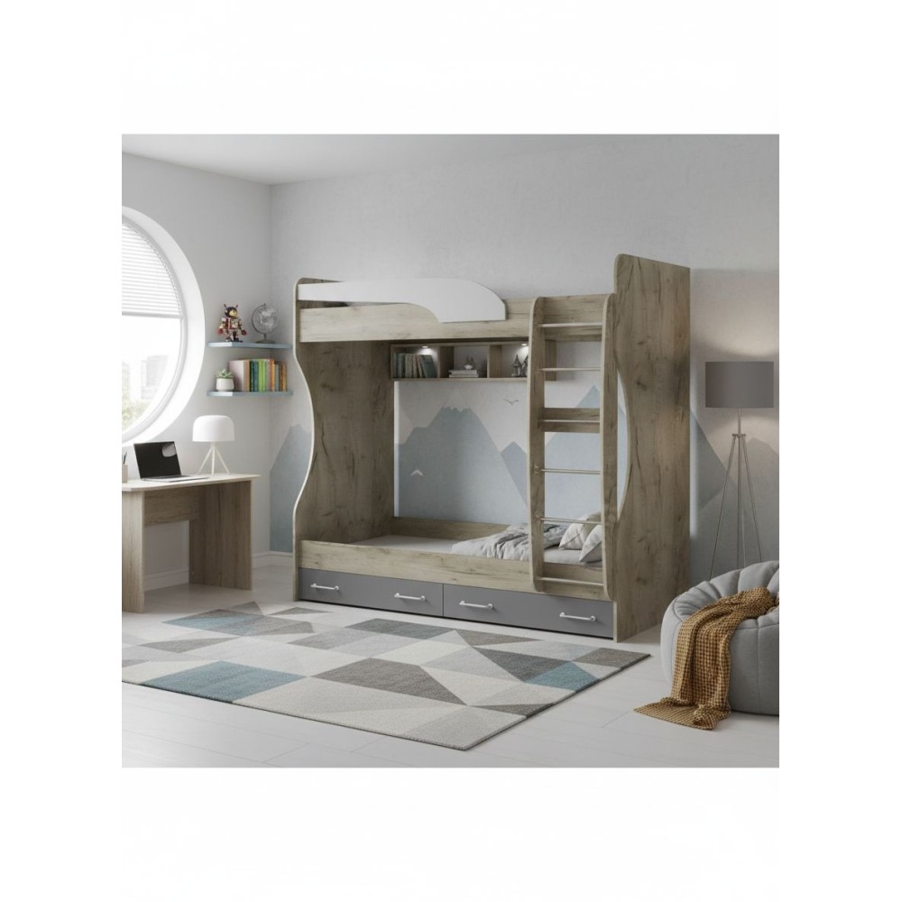 Кровать двойная Колибри Лофт дуб крафт серый/графит серый+камень серый