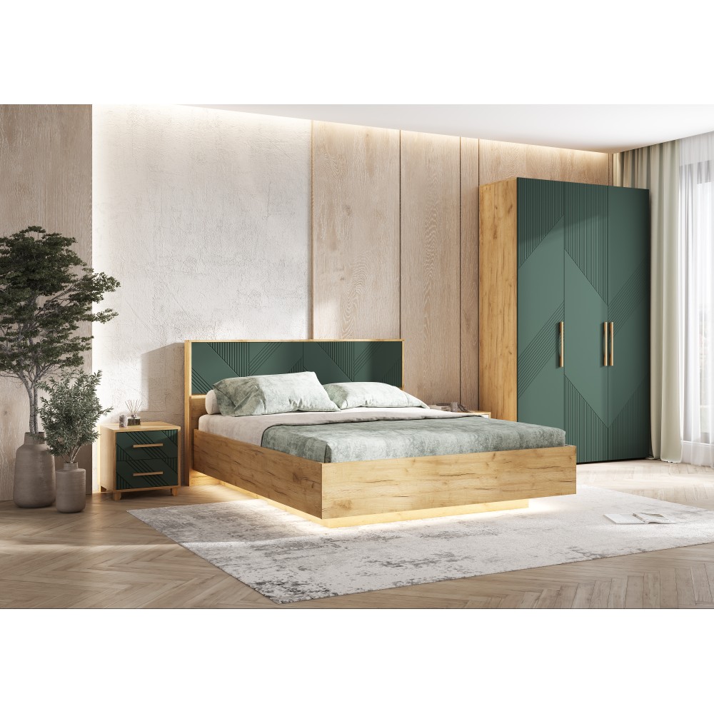 Кровать Ирис с подъемным механизмом 1,6м, Браш Мени Грин, Дуб Крафт Кровать Ирис с подъемным механизмом 1,6м, Браш Мени Грин, Дуб Крафт