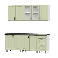 Кухонный гарнитур "Прованс"2,0м(МДФ)(со столешницей 38 мм)Серия 2Белый/Фисташковый текстурный/Черный