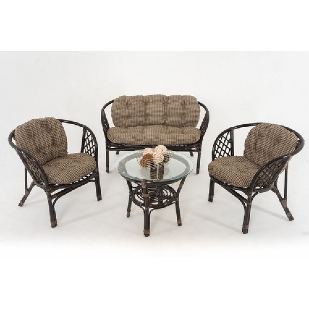 Комплект для отдыха Багамы 01-16 из натурального ротанга, цвет: темный коньяк, подушки мексика, клетка Комплект для отдыха Багамы 01-16 из натурального ротанга, цвет: темный коньяк, подушки мексика, клетка