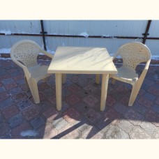 Комплект пластиковой мебели (стол квадратный «Дублин» 800х800 бежевый + 2 кресла «Барселона» бежевых)