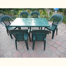 Комплект пластиковой мебели стол прямоугольный «Престиж» 1400 х 800 мм зеленый + 6 кресел «Элегант»