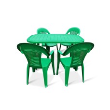 Комплект пластиковой мебели стол Новара + 4 кресла Элегант зеленый