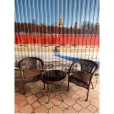 Кофейный набор из искусственный ротанга стол Фуджи и 2 кресла Руардин Шоколад