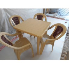 Комплект пластиковой мебели (стол квадратный Дублин 800х800 бежевый + 4 кресла Элен бежевых с коричневой вставкой)