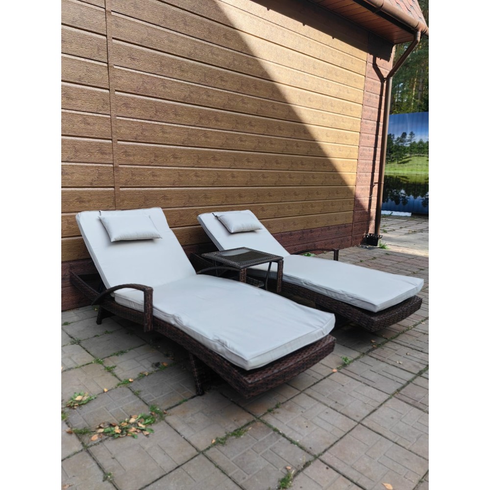 Комплект мебели из искусственного ротанга МАРА “MARA” Шоколад, 2 шезлонга с подлокотниками, столик