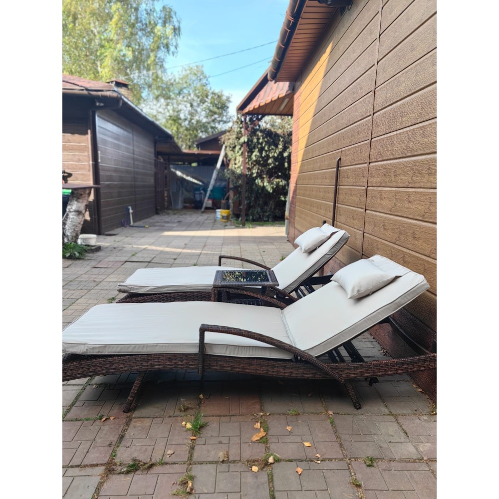 Комплект мебели из искусственного ротанга МАРА “MARA” Шоколад, 2 шезлонга с подлокотниками, столик