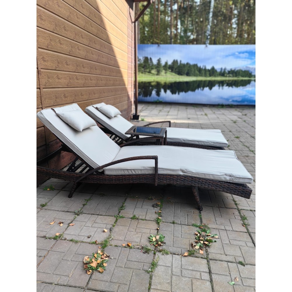 Комплект мебели из искусственного ротанга МАРА “MARA” Шоколад, 2 шезлонга с подлокотниками, столик