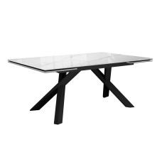 Стол DikLine DKX140 керамика Carrara Gloss (мрамор глянец белый), подстолье черное, опоры черные (2уп.)