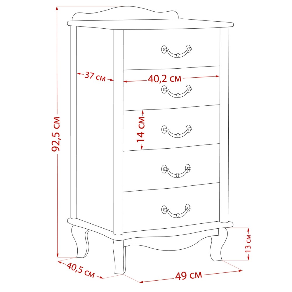 Комод Leset "Джульетта" узкий (5 ящ.) Комод Leset "Джульетта" узкий (5 ящ.)