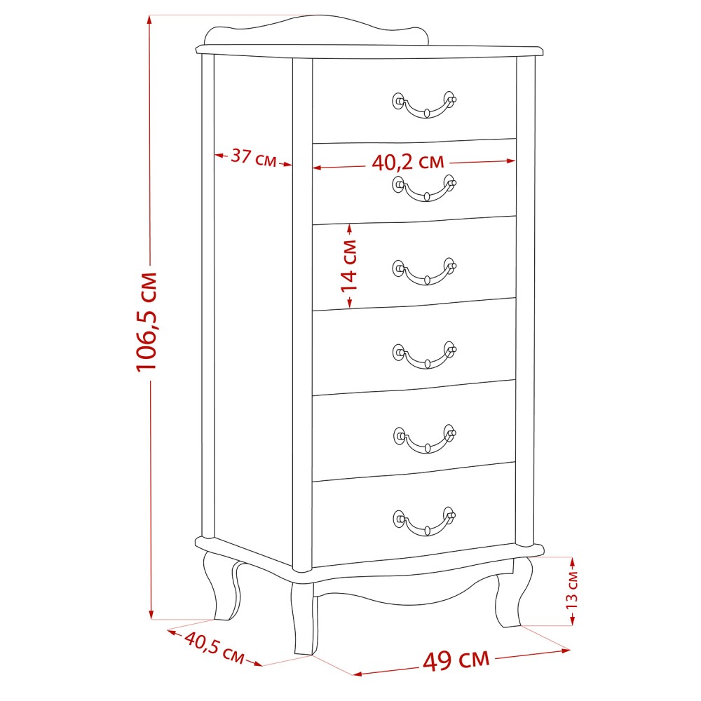 Комод Leset "Джульетта" узкий (6 ящ.) Комод Leset "Джульетта" узкий (6 ящ.)