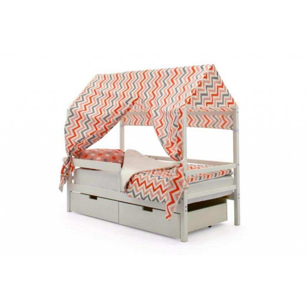 Кровать детская с бортиком и ящиками домик