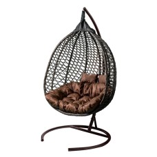 Кресло подвесное двойное Фиджи арт.J4123-MTКОР (стойка+осн.КОРИЧ.,корзн.корич.,подуш.корич. 3уп. (М))