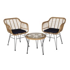 Набор мебели Адриан Мини  арт.GS008 бежевый, синий (2 стула+стол Ø52см, каркас черный, ротанг беж.) "Garden story"