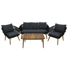 Набор мебели Камелия  арт.GS002 черный, серый 1 уп. (стол+2кресла+диван, веревки черные, подушки серые) "Garden story"