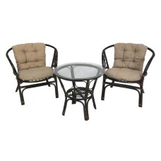 Набор мебели Багамы Мини  арт.CV-14C коричневый, бежевый (2кресла+стол (2 уп.), каркас коричневый, подушки бежевые) "Garden story"