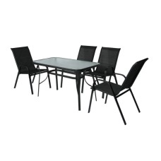 Набор мебели Сан-Ремо  арт.SC-092KD, SC-090 черный,  (4 кресла кор.2+стол 120х70см, каркас черный, сиденья черные) "Garden story"