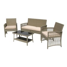 Набор мебели Лондон  арт.GS9026 серо-бежевый, бежевый 1 уп. (стол+2кресла+диван ротанг серо-бежевый, подушки бежевые) "Garden story"
