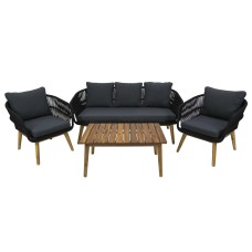 Набор мебели Камелия  арт.GS002 черный, серый 1 уп. (стол+2кресла+диван, веревки черные, подушки серые) "Garden story"