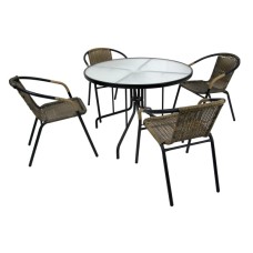 Набор мебели Марсель  арт.WR2719, SC-122T желто-черный,  (4 стула+стол Ø100см, каркас черн, ротанг желто-черный) "Garden story"