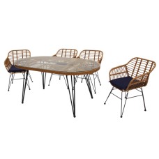 Набор мебели Адриан  арт.GS006/GS007 бежевый,  14 уп.(4 стула Адриан+стол обеден.160 см. 2 уп., каркас черн, ротанг бежевый) "Garden story"