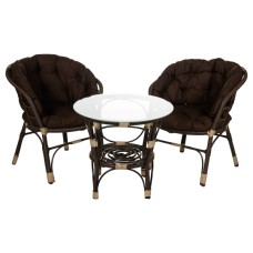 Набор мебели Багамы Лайт  арт.BG3325 коричневый, коричневый 5у(1штаб-2 кресл+2уп подуш+стол+стекл),иск ротанг корич,подуш корич) (Б) 