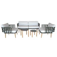 Набор мебели Эшланд  арт.GS066 темно-зеленый, светло-серый 1 уп. (2 стола+2 кресла+диван, подушки беж.) "Garden story"