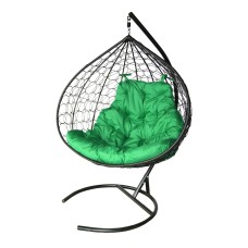 Кресло подвесное Фиджи Лайт Х двойное арт.МТ6965 (стойка+основание.черн.,корзн.черн.,подуш.зеленая 3уп. (Б))