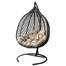 Кресло подвесное двойное Фиджи арт.J4423КОР (стойка+осн.КОРИЧ.,корзн.корич.,подуш.беж. 3уп. (М))