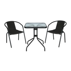 Набор мебели Луис мини  арт.WR-SX026, SC-075 коричневый,  (2 стула+стол 60х60 см, каркас черн, пластик коричн.) "Garden story"