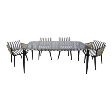 Набор мебели Монте-Карло  арт.MK-MT001,MK-MT005-2024 бежевый,  (4 кресла+стол 180х100см, каркас черный, ротанг жемчуг, ткань полоска ) "Garden story"