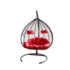 Кресло подвесное двойное Феникс арт.CN200-МТ (Россия стойка+основание черн.,корзн.черн.,подуш.красн.3уп. (M))