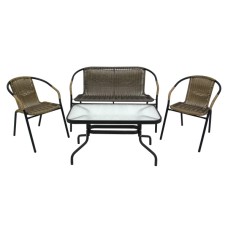 Набор мебели Марсель делюкс  арт.WR2719, WR2719-B, SC089 желто-черный,  (2 стула+диван+стол 90х50см, каркас черн, ротанг желто-черный) "Garden story"