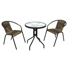 Набор мебели Марсель Мини   арт.WR2719, WR1208-МТ003 желто-черный,  (2 стула+стол Ø60см, каркас черный, ротанг желто-корич.) Китай "Garden story"