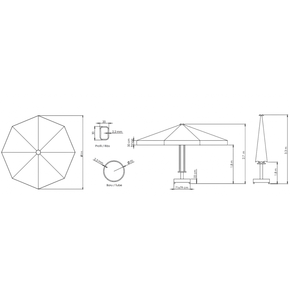 Зонт профессиональный Ø3 м Lux Telescopic Manuel 90-6002-11MAN/ACR