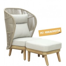 Лаунж-кресло плетеное с высокой спинкой и пуфом Mali TAG/HUC39797-HUC27100