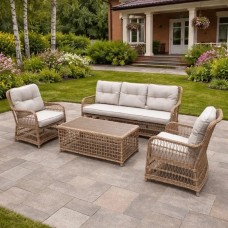 Лаунж-зона ALBERT из круглого искусственного ротанга (соломенный)