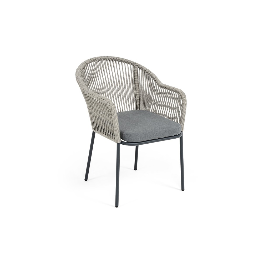 "Лион" стул плетеный из роупа, каркас из стали темно-серый (RAL7024) муар, роуп серый меланж круглый, ткань серая 017 "Лион" стул плетеный из роупа, каркас из стали темно-серый (RAL7024) муар, роуп серый меланж круглый, ткань серая 017