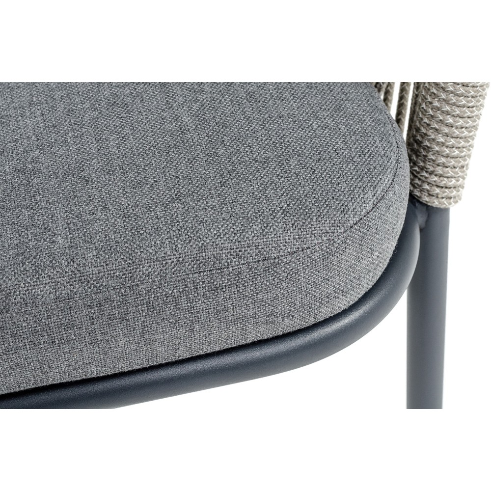 "Лион" стул плетеный из роупа, каркас из стали темно-серый (RAL7024) муар, роуп серый меланж круглый, ткань серая 017 "Лион" стул плетеный из роупа, каркас из стали темно-серый (RAL7024) муар, роуп серый меланж круглый, ткань серая 017