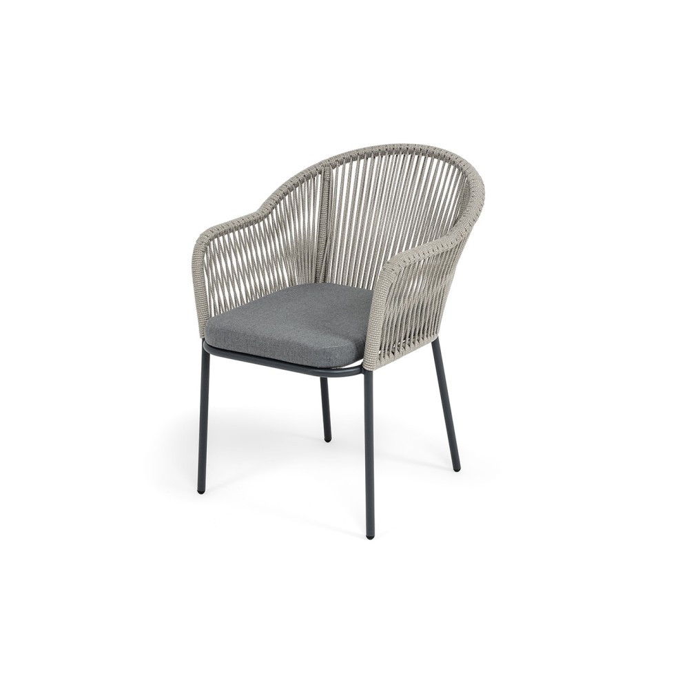 "Лион" стул плетеный из роупа, каркас из стали темно-серый (RAL7024) муар, роуп серый меланж круглый, ткань серая 017 "Лион" стул плетеный из роупа, каркас из стали темно-серый (RAL7024) муар, роуп серый меланж круглый, ткань серая 017