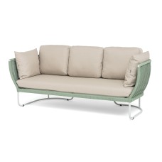 "Фиджи" диван 3-местный плетеный из роупа, каркас алюминий светло-серый (RAL7035) муар, роуп зеленый (4204) круглый tex, ткань Mossle бежевая
