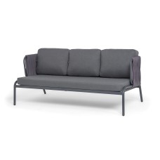 "Ронда" диван 3-местный плетеный из роупа, каркас алюминий темно-серый (RAL7024) муар, роуп серый 40 мм tex, ткань темно-серая 027