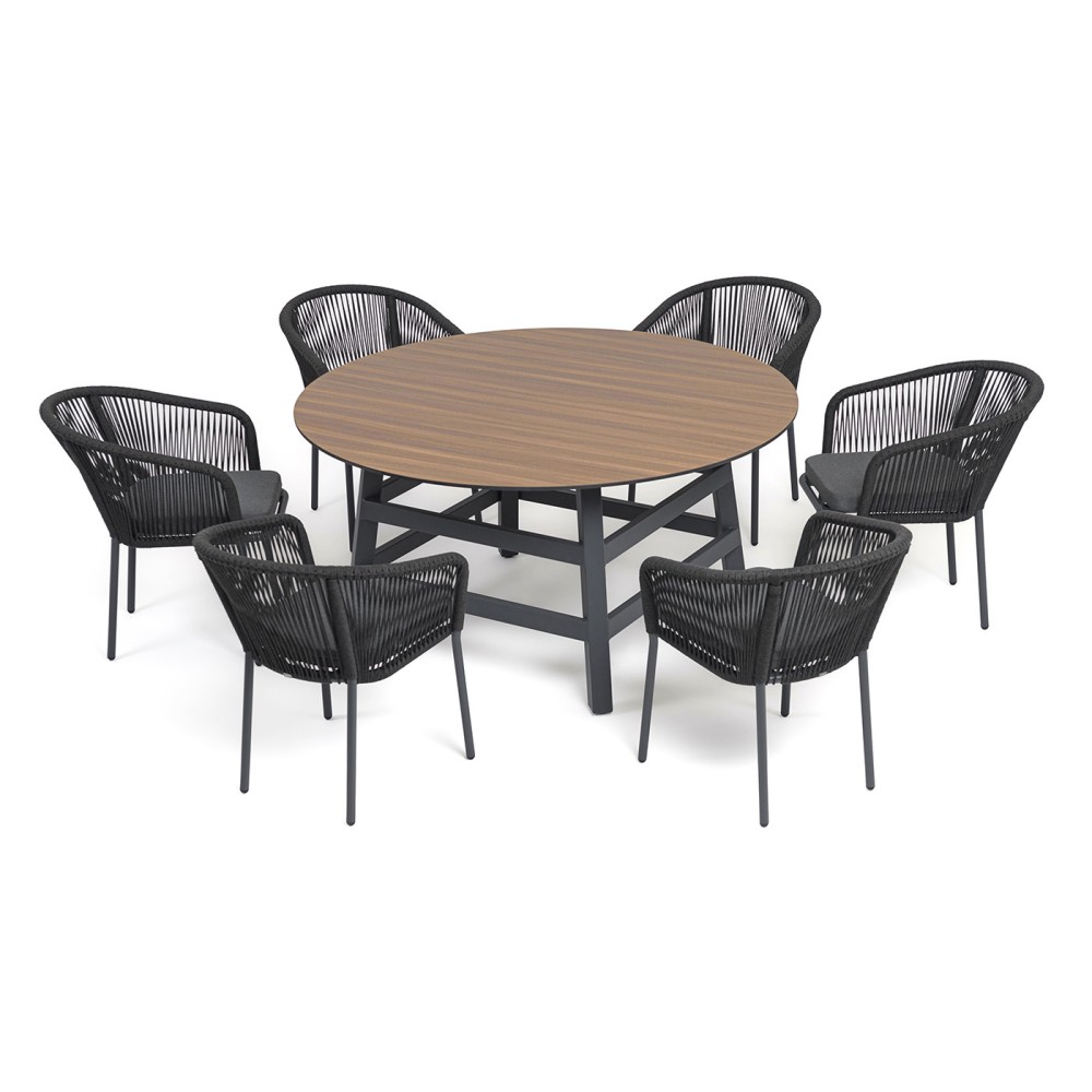 "Рио" обеденная группа на 6 персон, стол HPL "дуб", цвет темно-серый "Рио" обеденная группа на 6 персон, стол HPL "дуб", цвет темно-серый