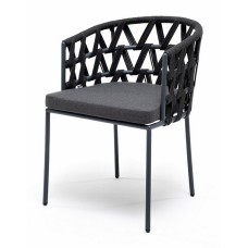 "Диего" стул плетеный из роупа, каркас из стали серый (RAL7022) муар, роуп серый круглый, ткань темно-серая 027