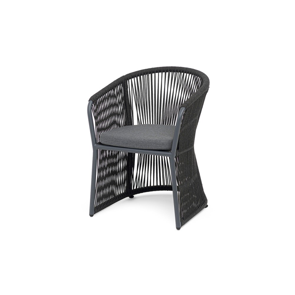 "Романо" стул плетеный из роупа, каркас алюминий темно-серый (RAL7024) муар, роуп темно-серый круглый, ткань темно-серая 027 "Романо" стул плетеный из роупа, каркас алюминий темно-серый (RAL7024) муар, роуп темно-серый круглый, ткань темно-серая 027