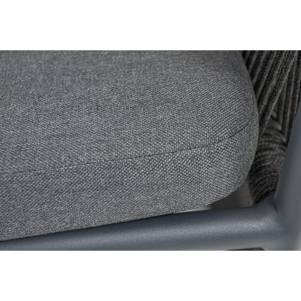 "Романо" стул плетеный из роупа, каркас алюминий темно-серый (RAL7024) муар, роуп темно-серый круглый, ткань темно-серая 027 "Романо" стул плетеный из роупа, каркас алюминий темно-серый (RAL7024) муар, роуп темно-серый круглый, ткань темно-серая 027